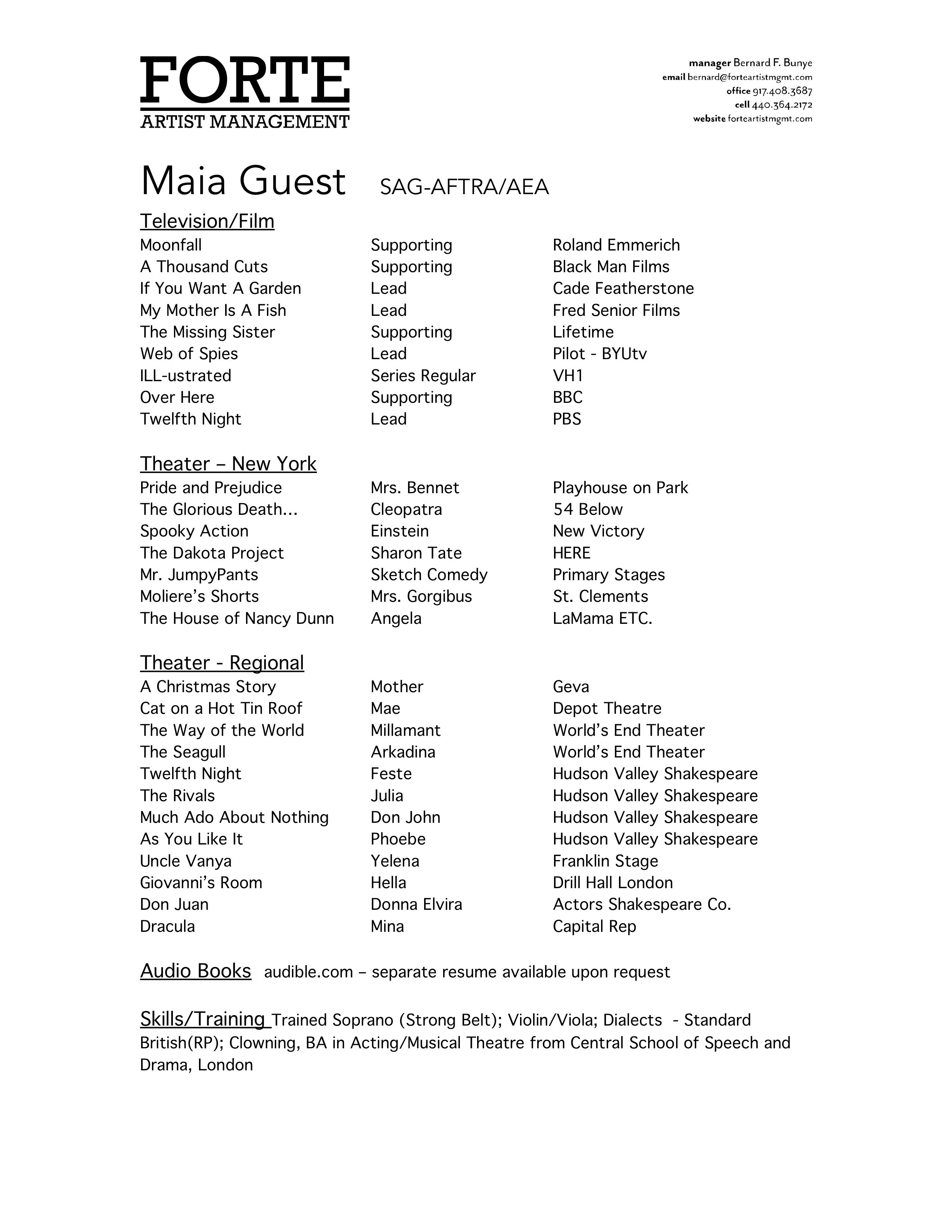 Maia Guest Resume